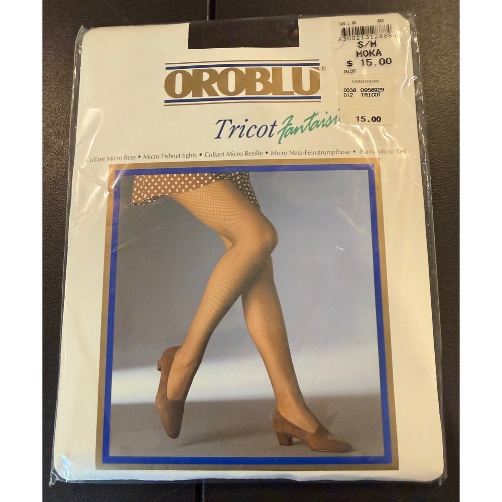 Oroblu S/M Tights Moka Brown Micro Fishnet Hosiery Tricot Made in Italy NEW
